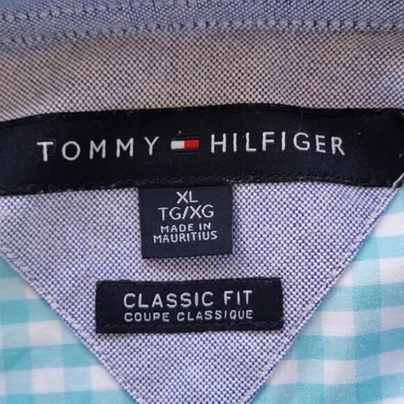 Tommy Hilfiger Long Sleeve Check Button Down Shirt Mens XL Teal Blue Classic Fit - Picture 7 of 9